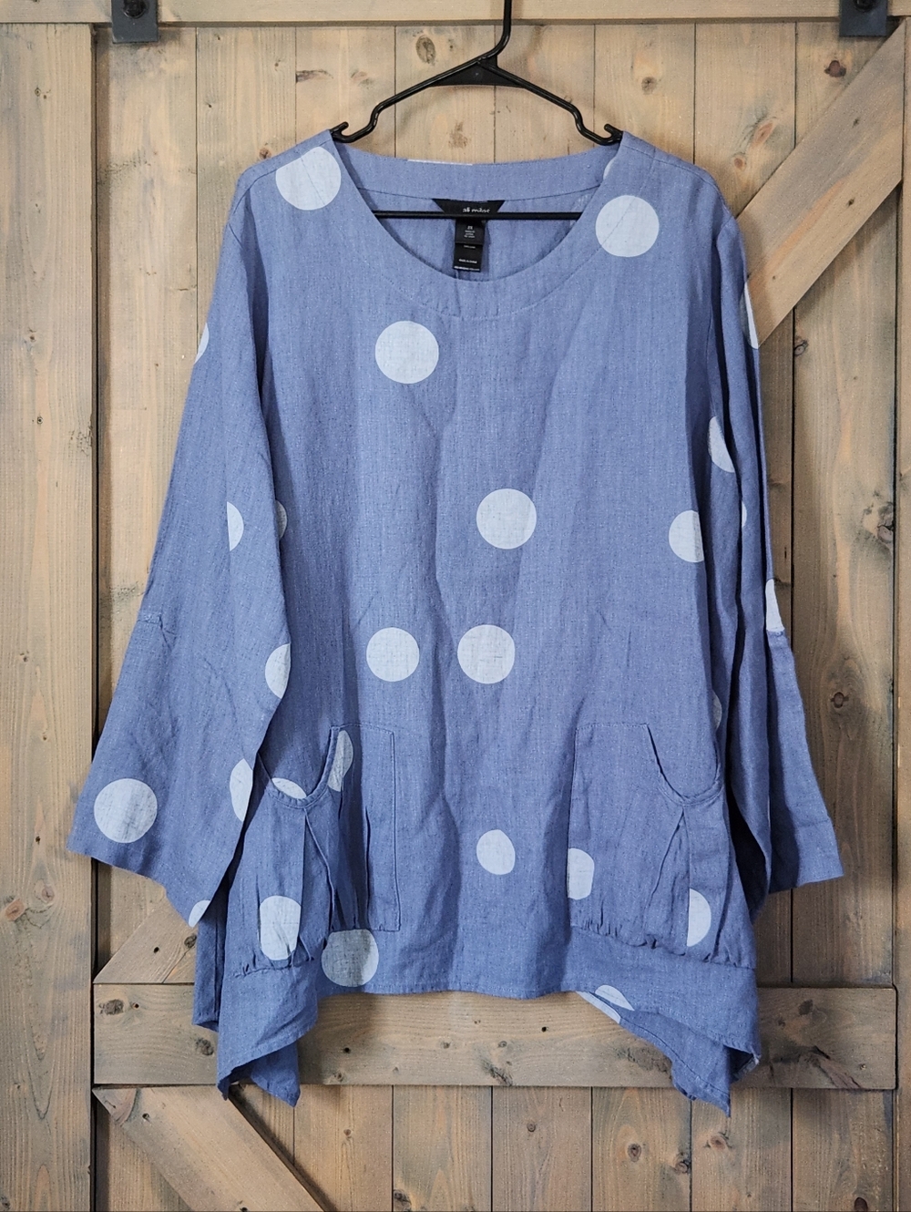 Ali Miles 100% Linen Tunic Top 2X Pockets Lagen